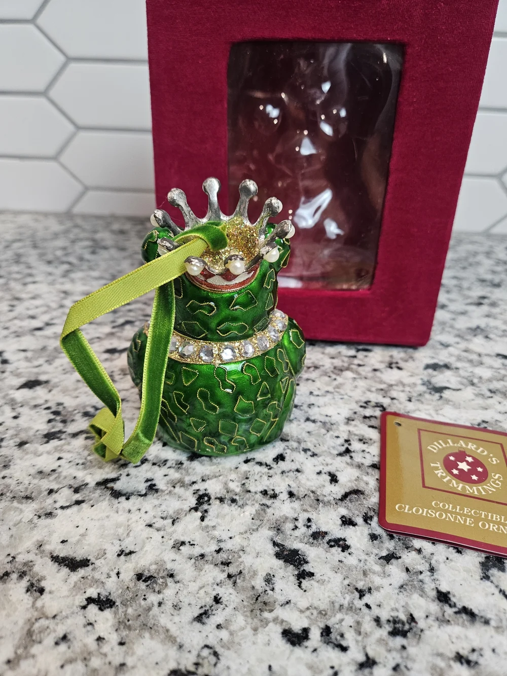 Green Jeweled Frog Cloisonné King Ornament by Dillard's